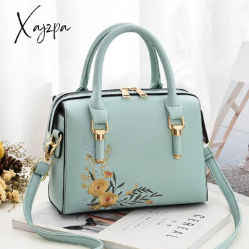 Xajzpa - Women Floral Embroidery Satchel Purse Elegant Crossbody And Top Handle Bags Green / M